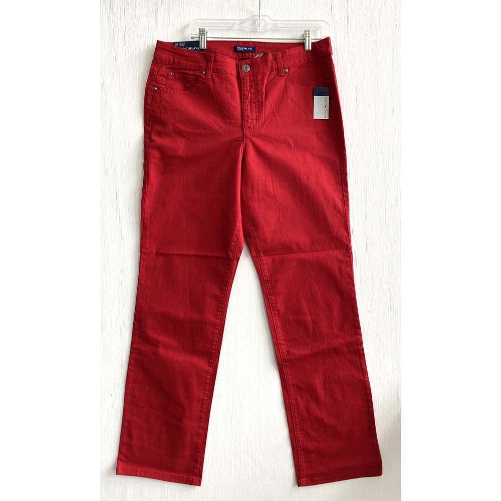 BANDOLINO Samantha Pepper Red Stretch Straight Leg Jeans High-Rise Size 14 NWT